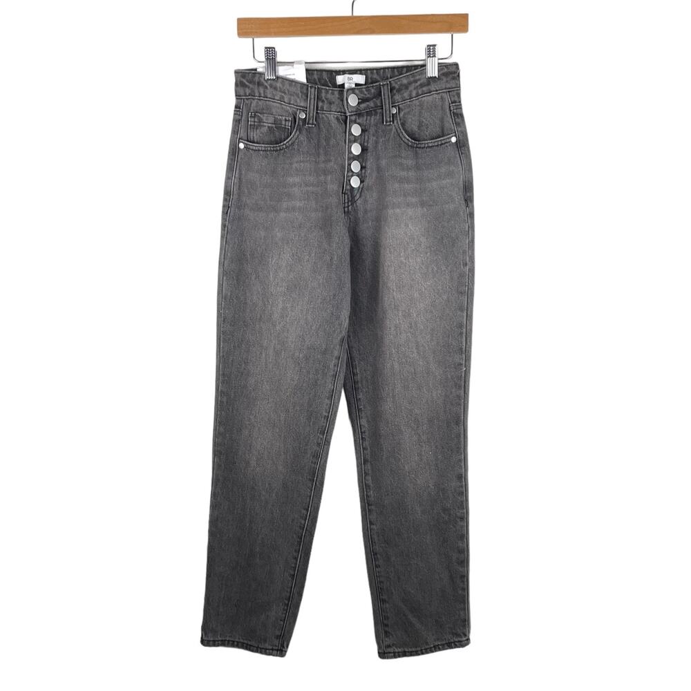 BP Nordstrom NWT High Rise Mom Jeans Black Womens 25 Button Fly Grunge Skater